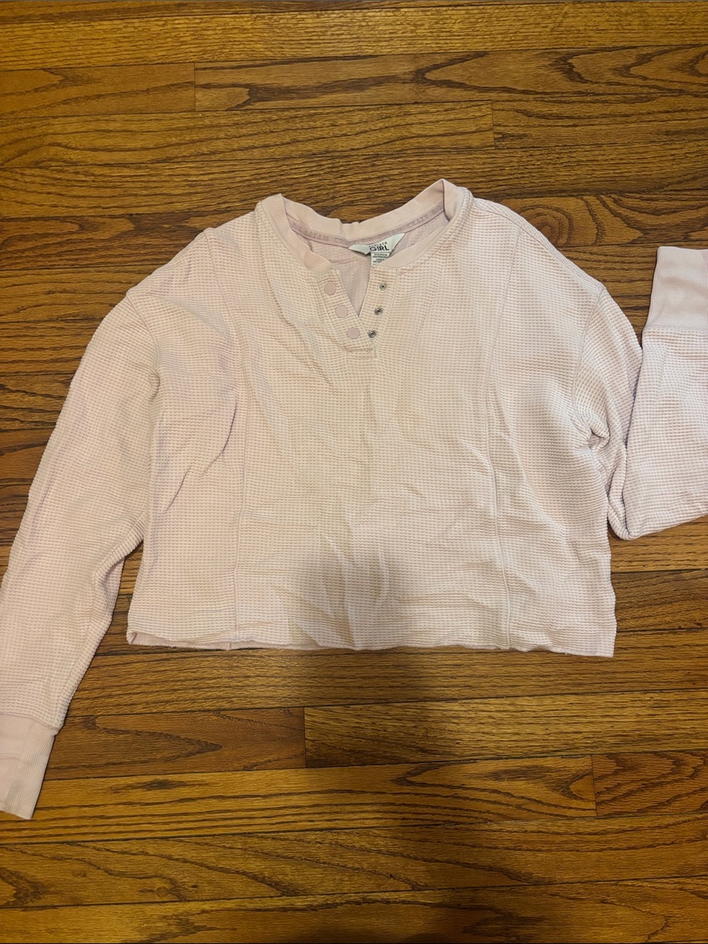 Cozy Waffle Henley Long-Sleeve Top - Light Pink